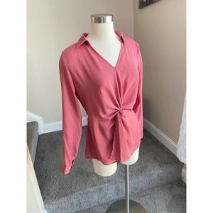 Apt 9 rose pink collared blouse with knot detail, size Medium